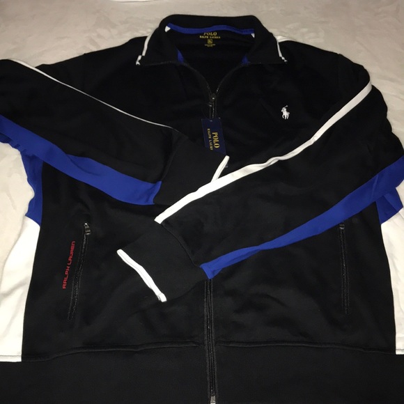 blue and white polo jacket